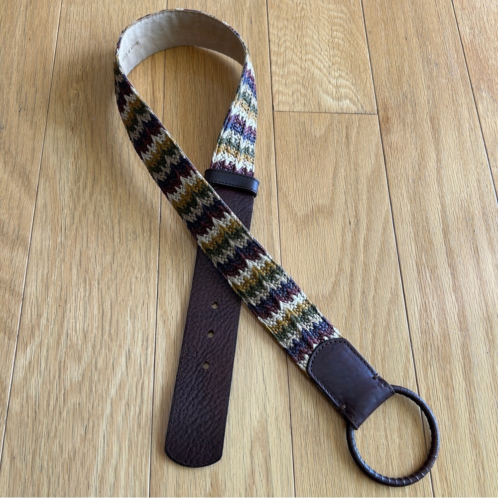 Talbots Brown Purple Cream Green Multicolor Woven Belt Leather Trim Western Fall